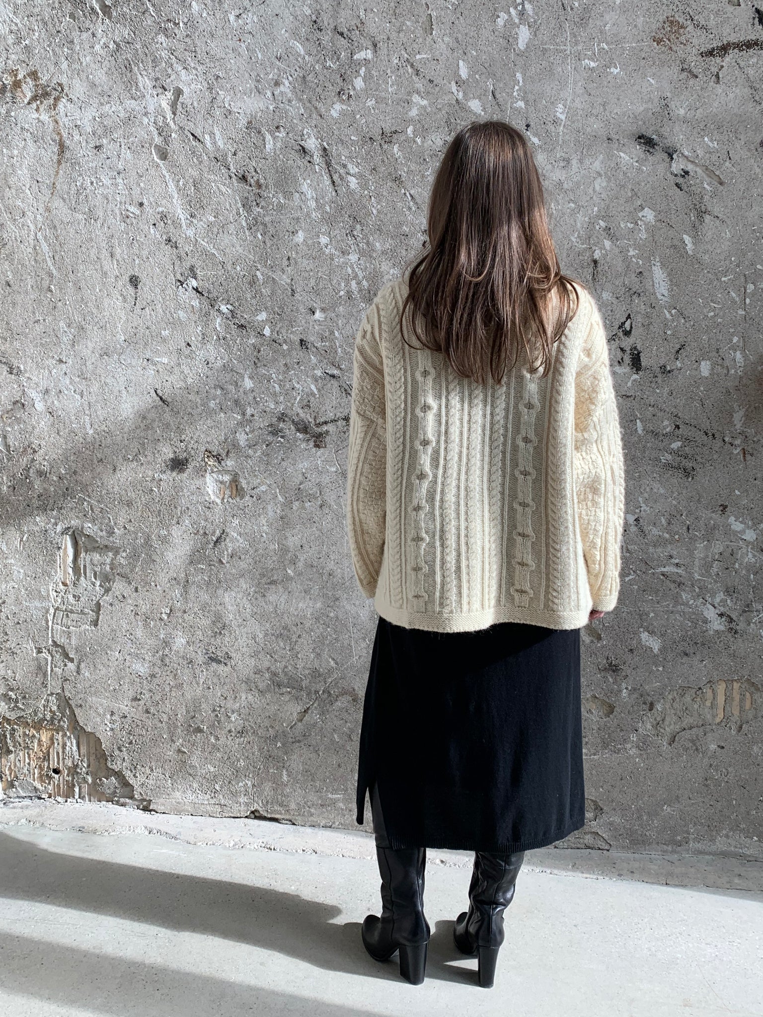 Aran cable knit sweater coat