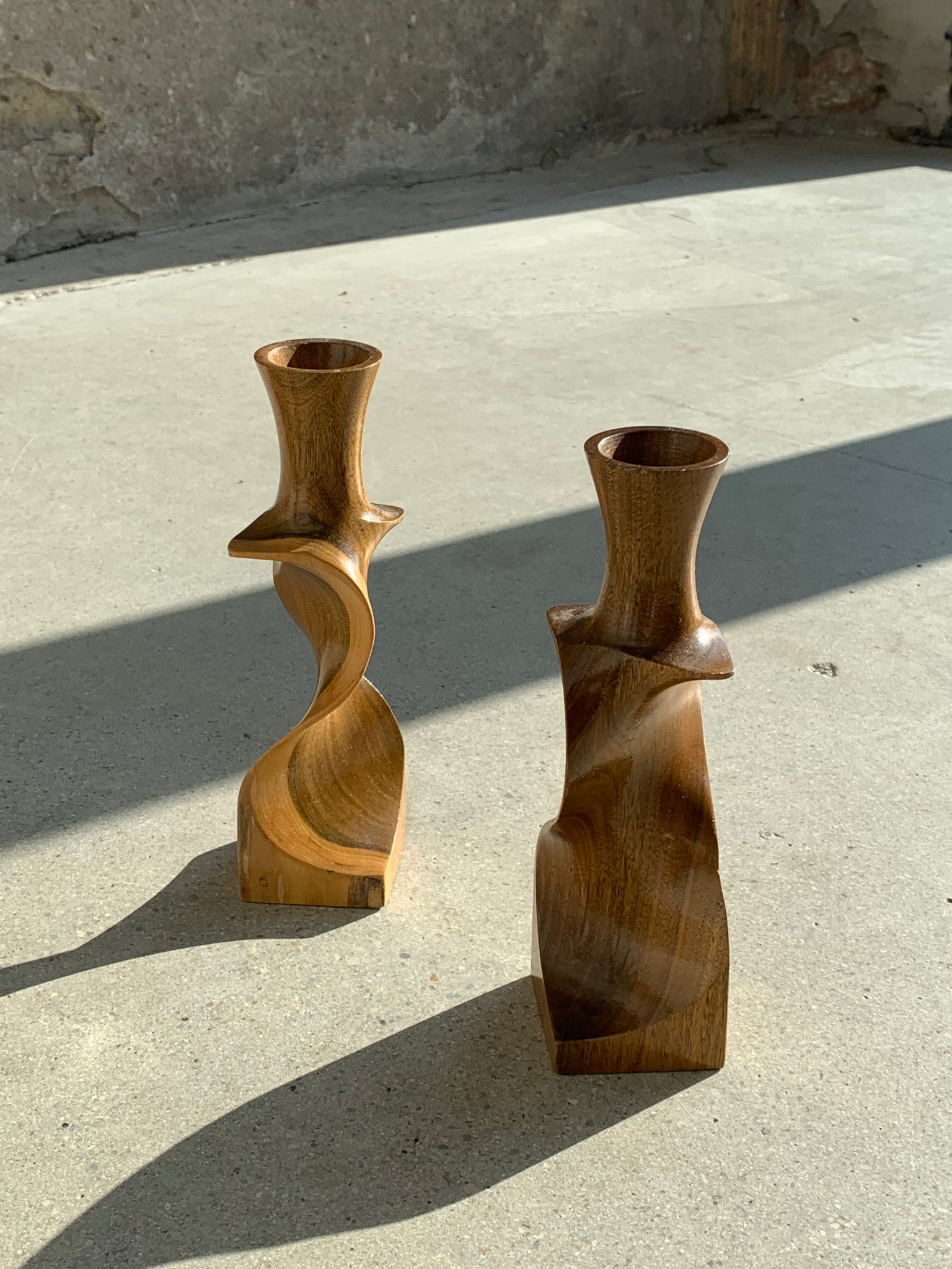 turned wood candlesticks