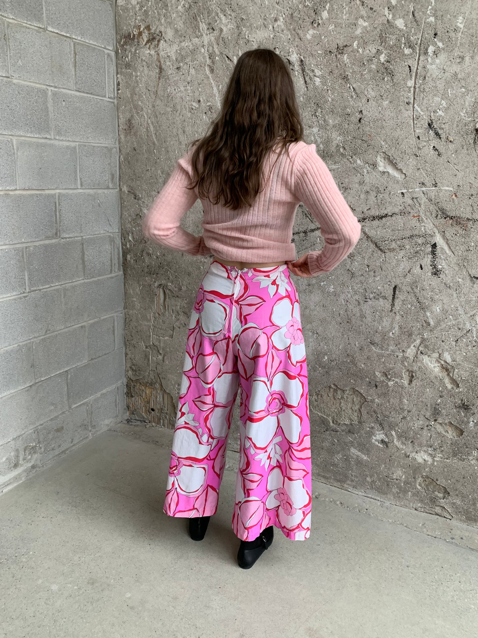 handmade floral wide leg pants