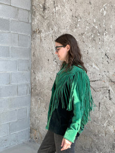 green suede fringe jacket