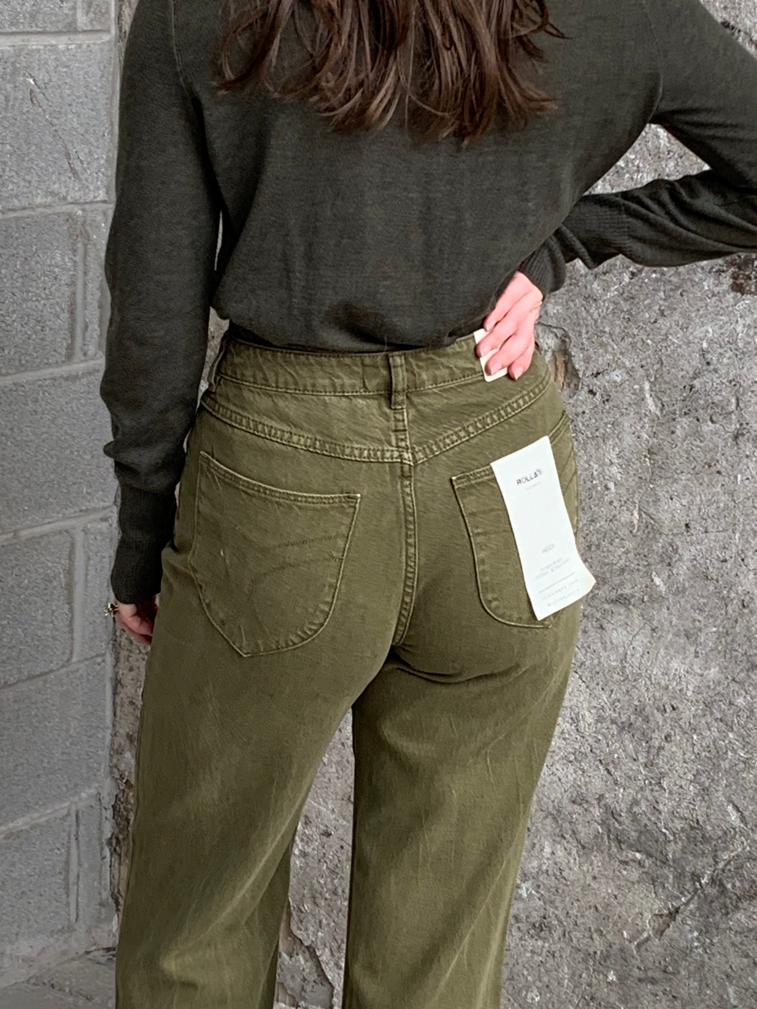 green loose straight jeans