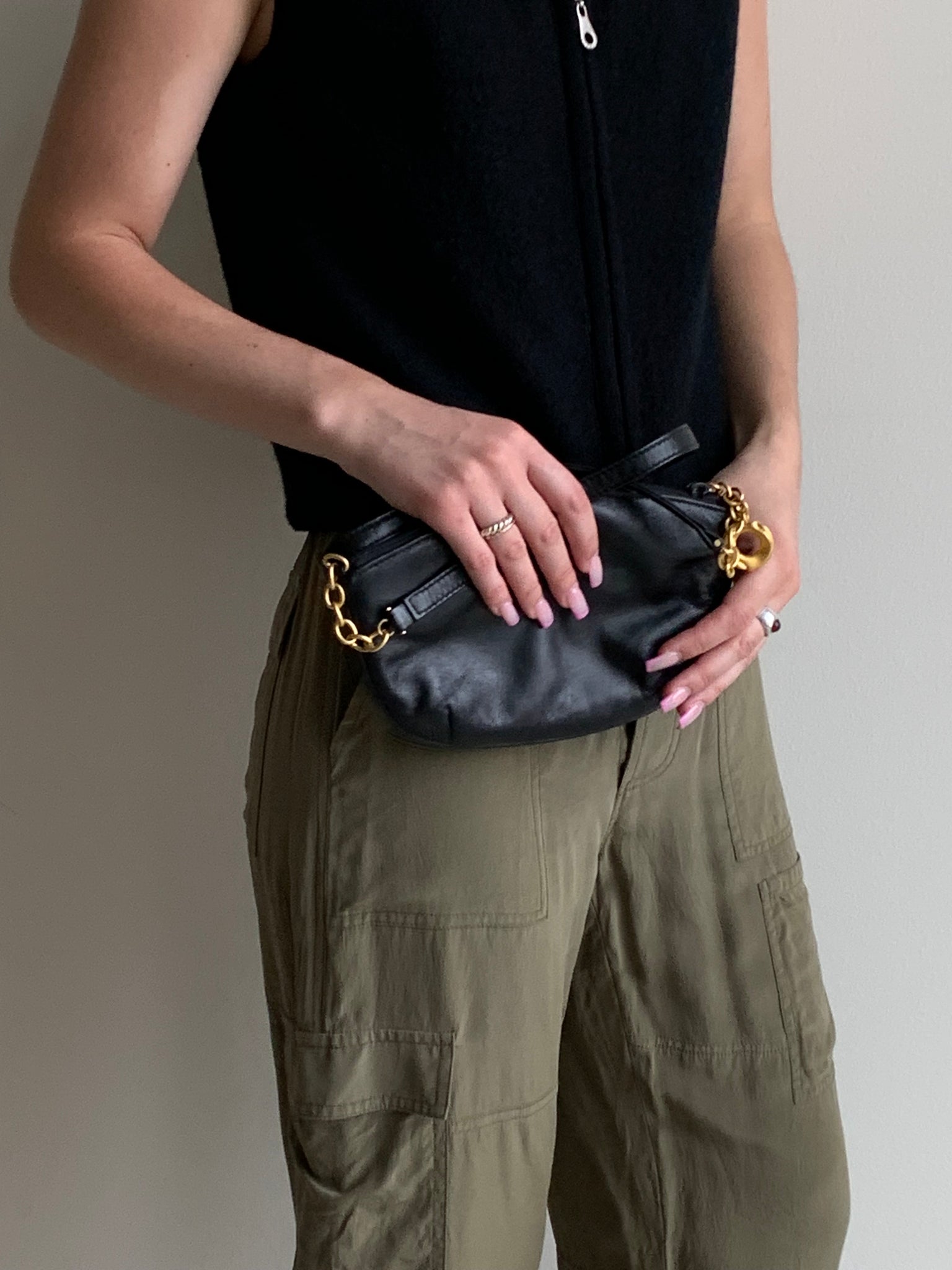 Black leather shoulder bag