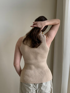 Ribbed mock neck sleeveless sweater