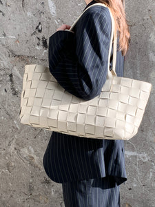 cream large woven tote bag