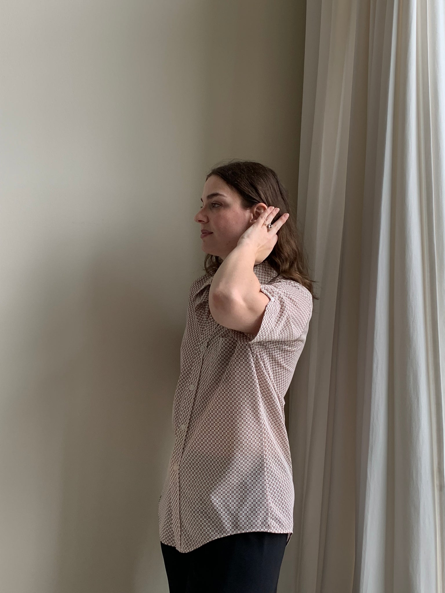 70s brown grid button down