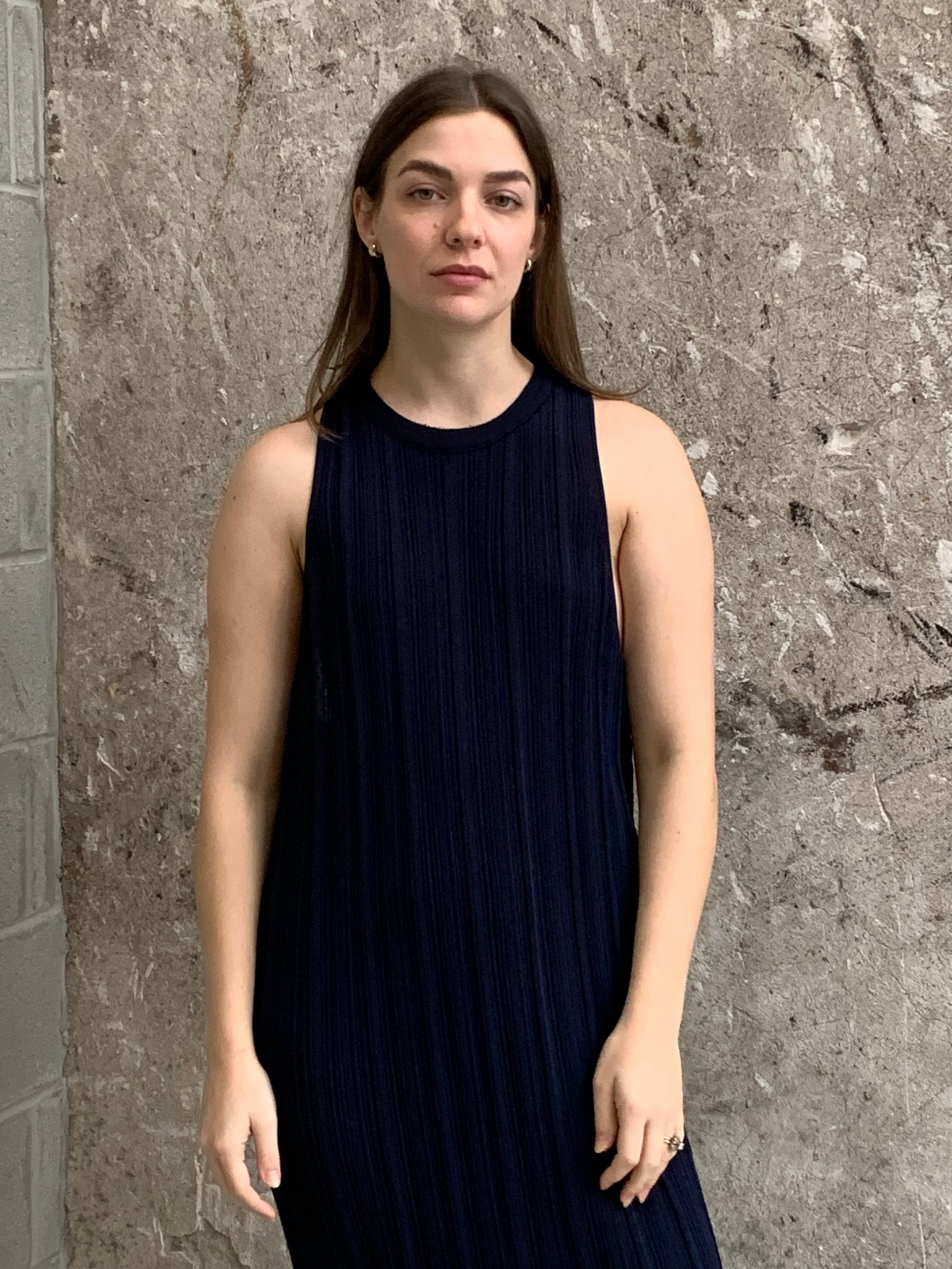 navy knit midi dress