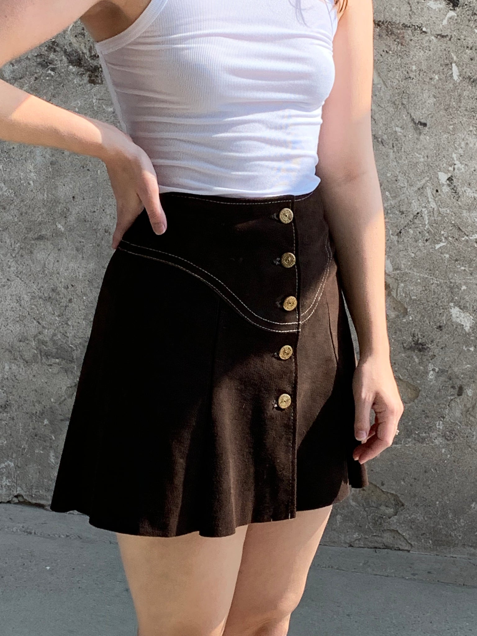 brown suede mini skirt