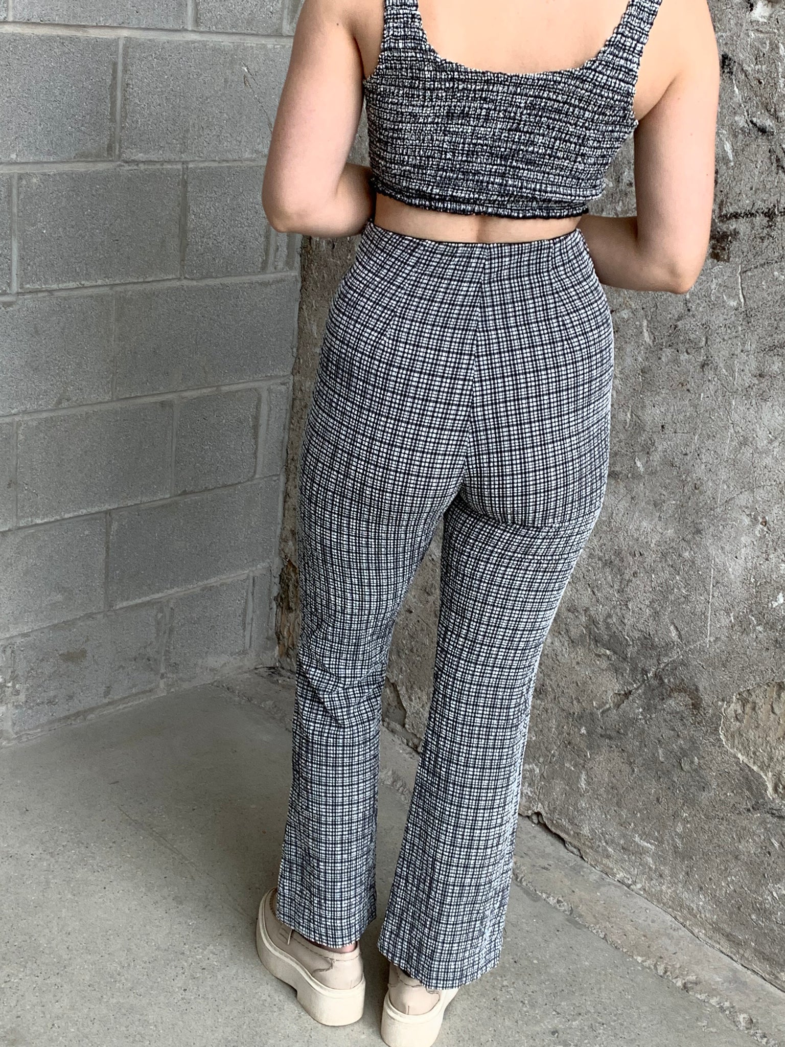 shirred check pant set