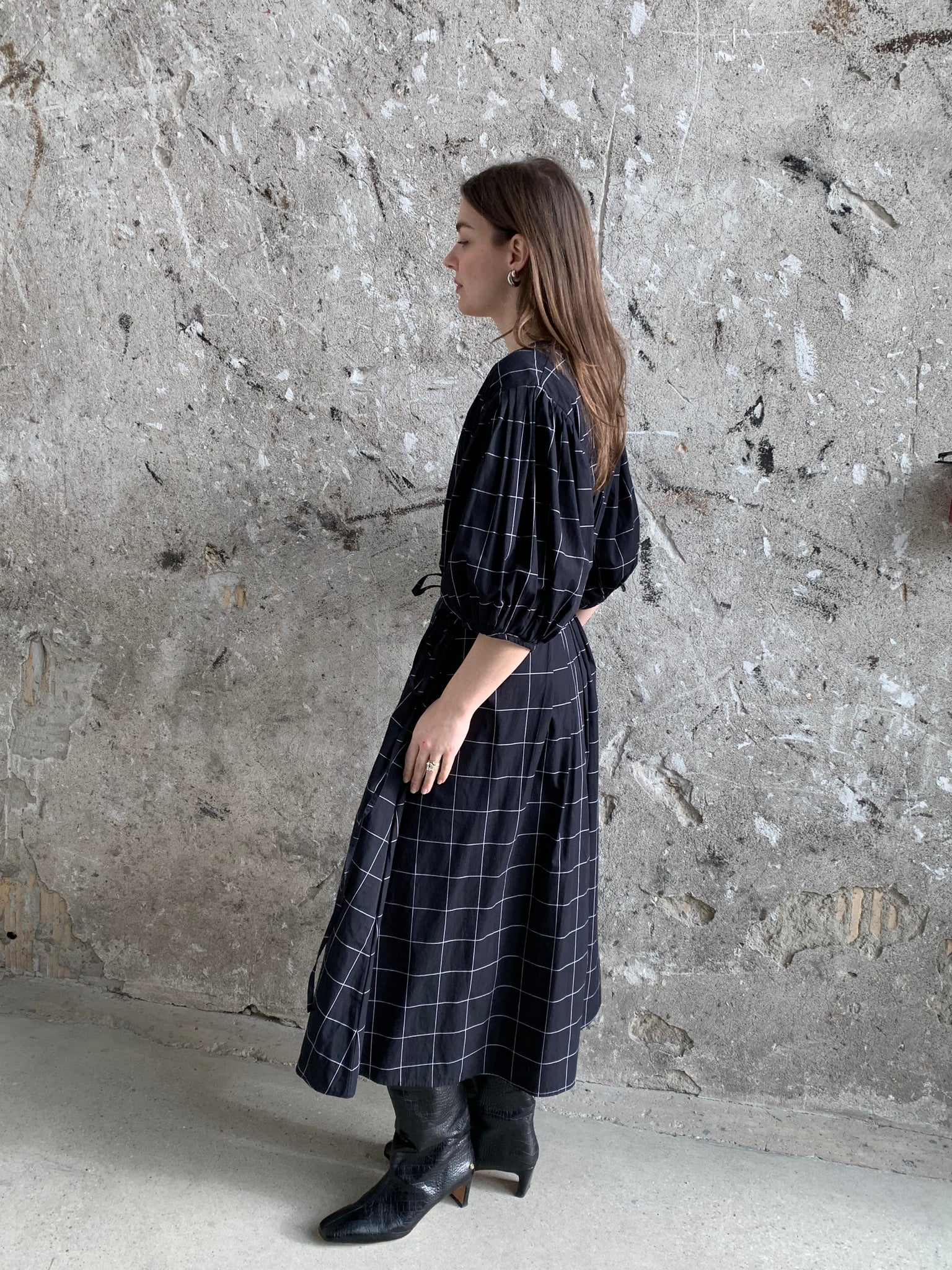 kowtow windowpane midi dress