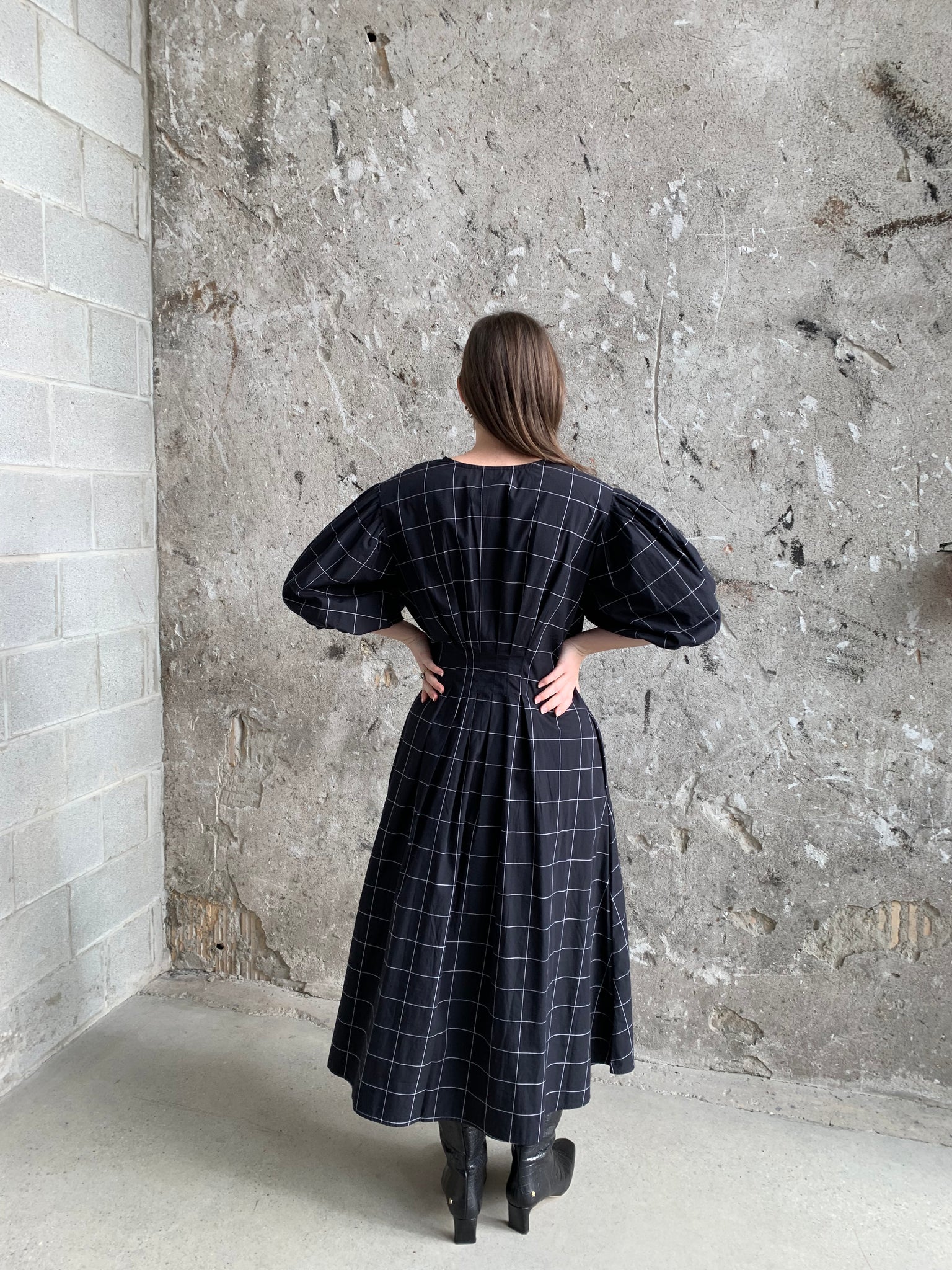 kowtow windowpane midi dress