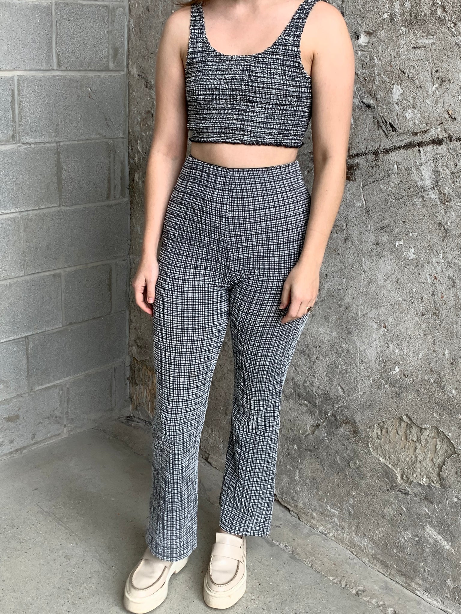 shirred check pant set