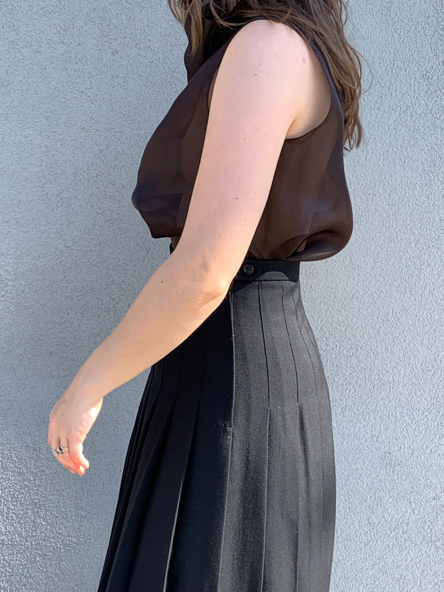 black vintage pleated wool skirt