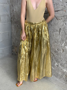 gold lame wide leg pants