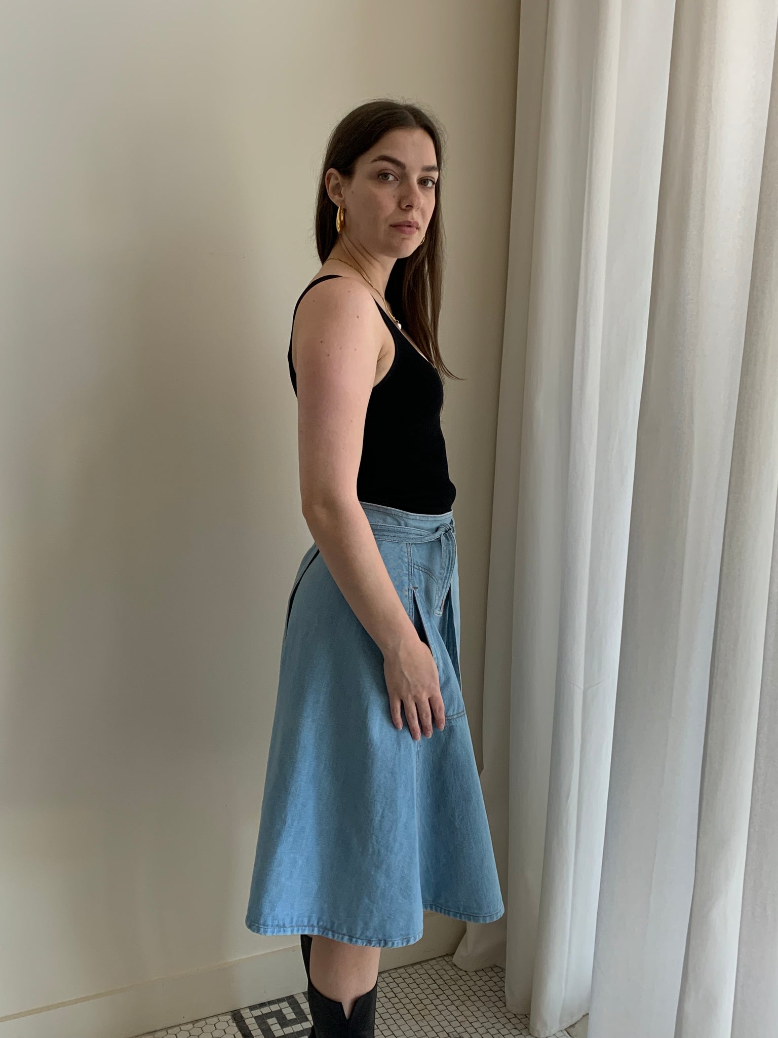 Denim wrap skirt