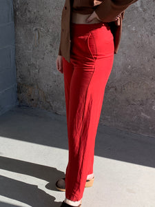 red straight leg pants