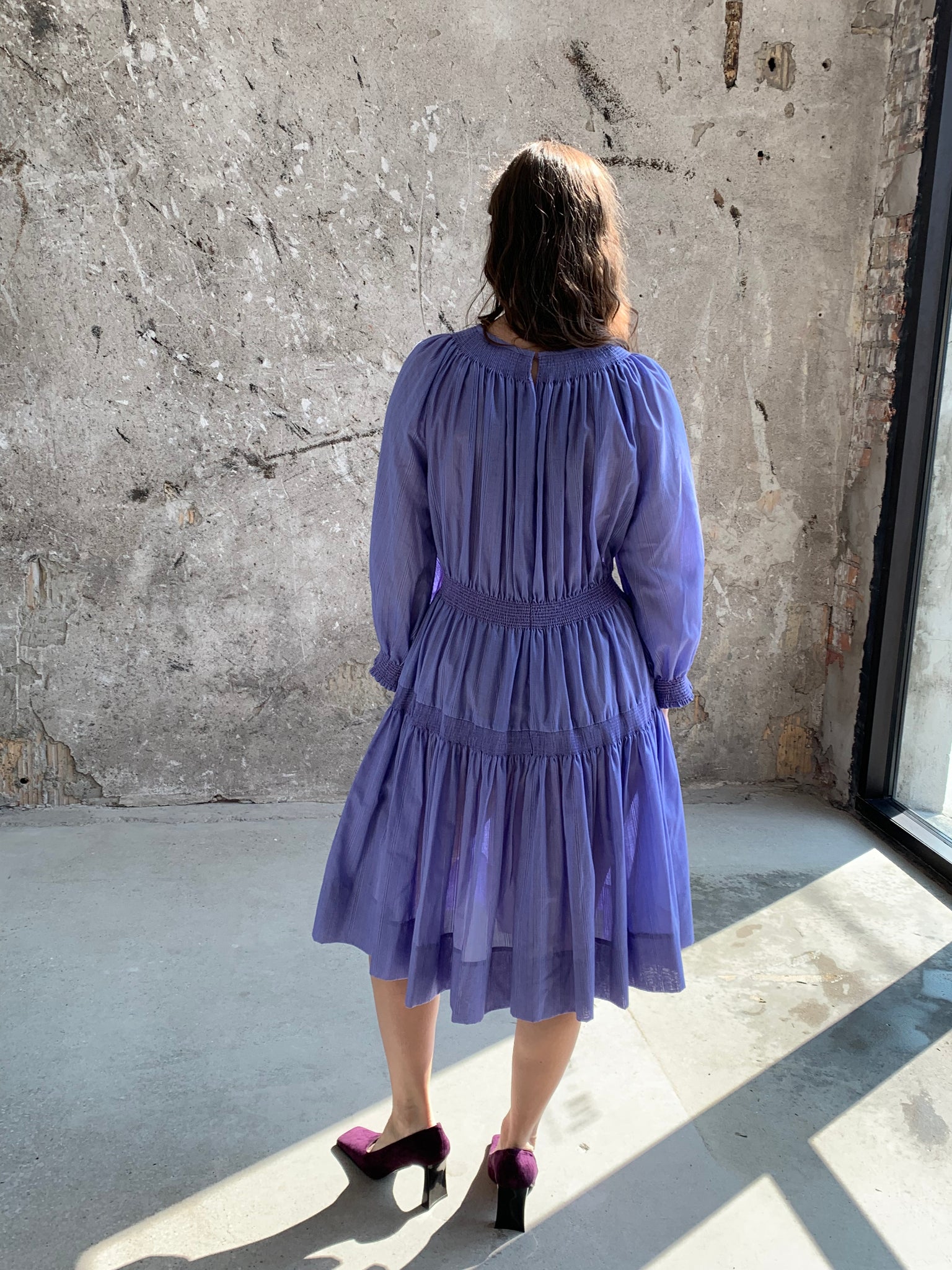 periwinkle shirred vintage dress