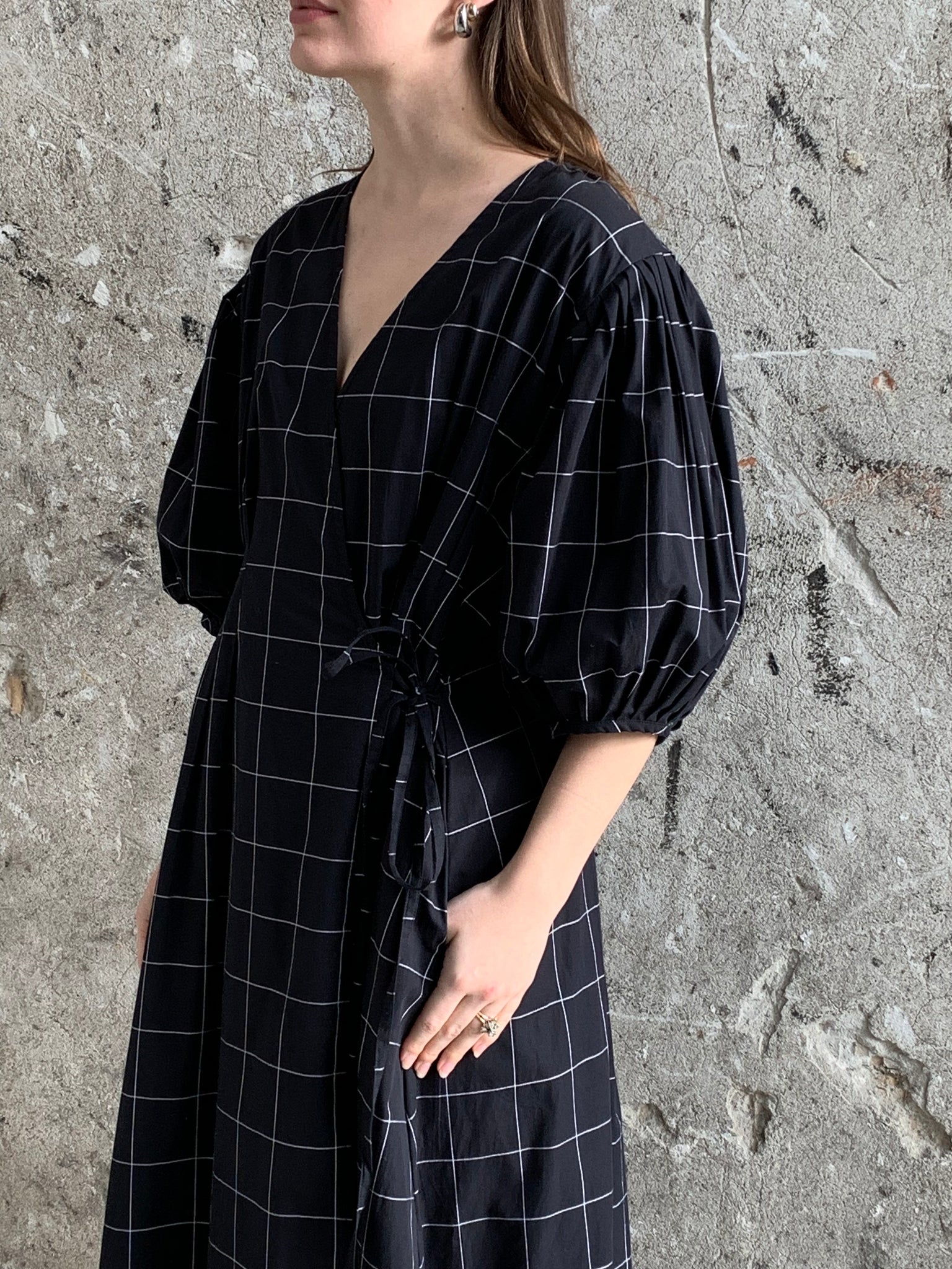 kowtow windowpane midi dress