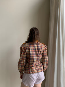 Plaid bib blouse