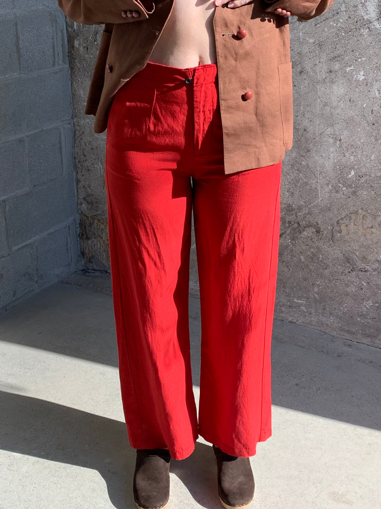 red straight leg pants