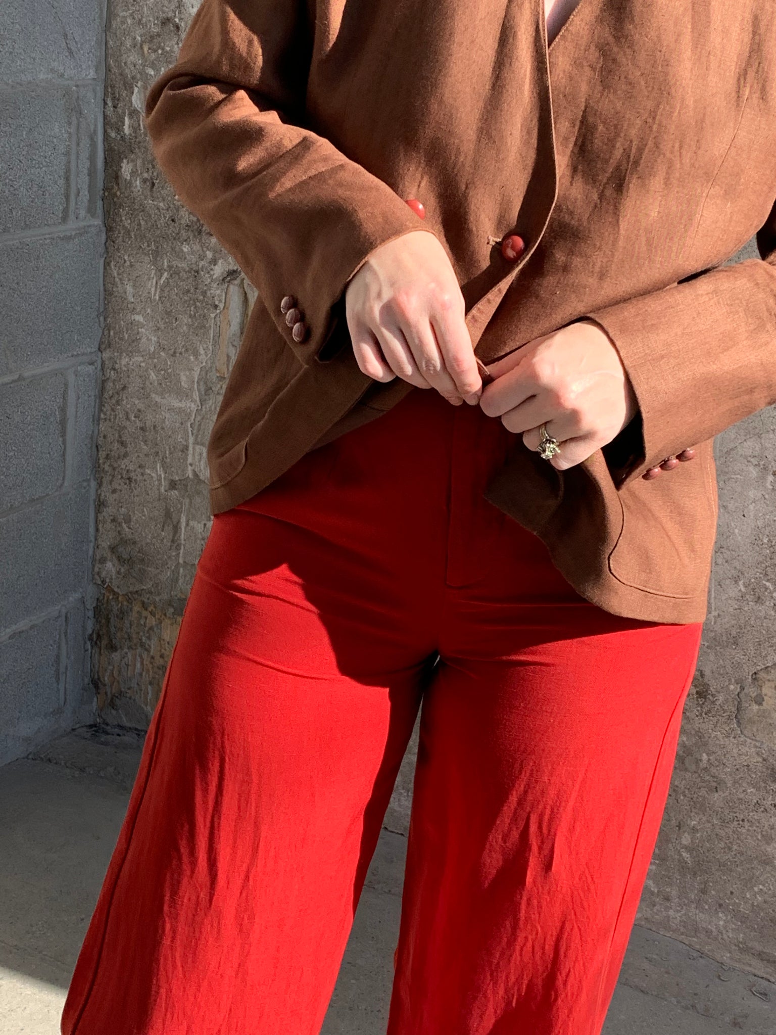 red straight leg pants