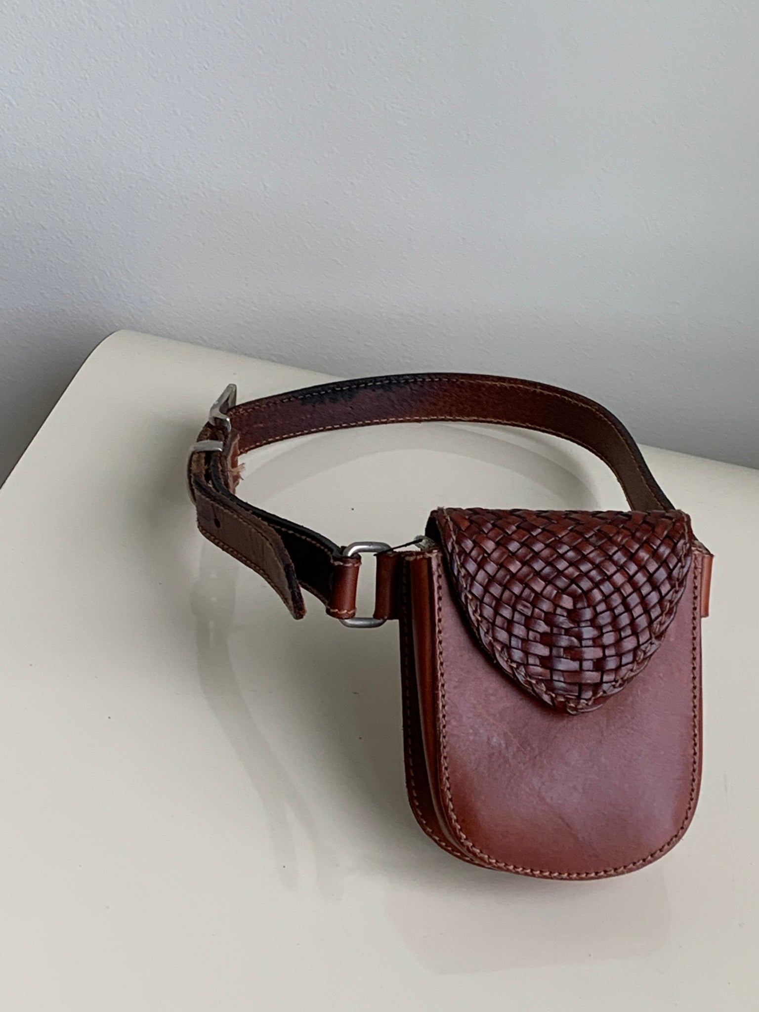 brown leather belt bag