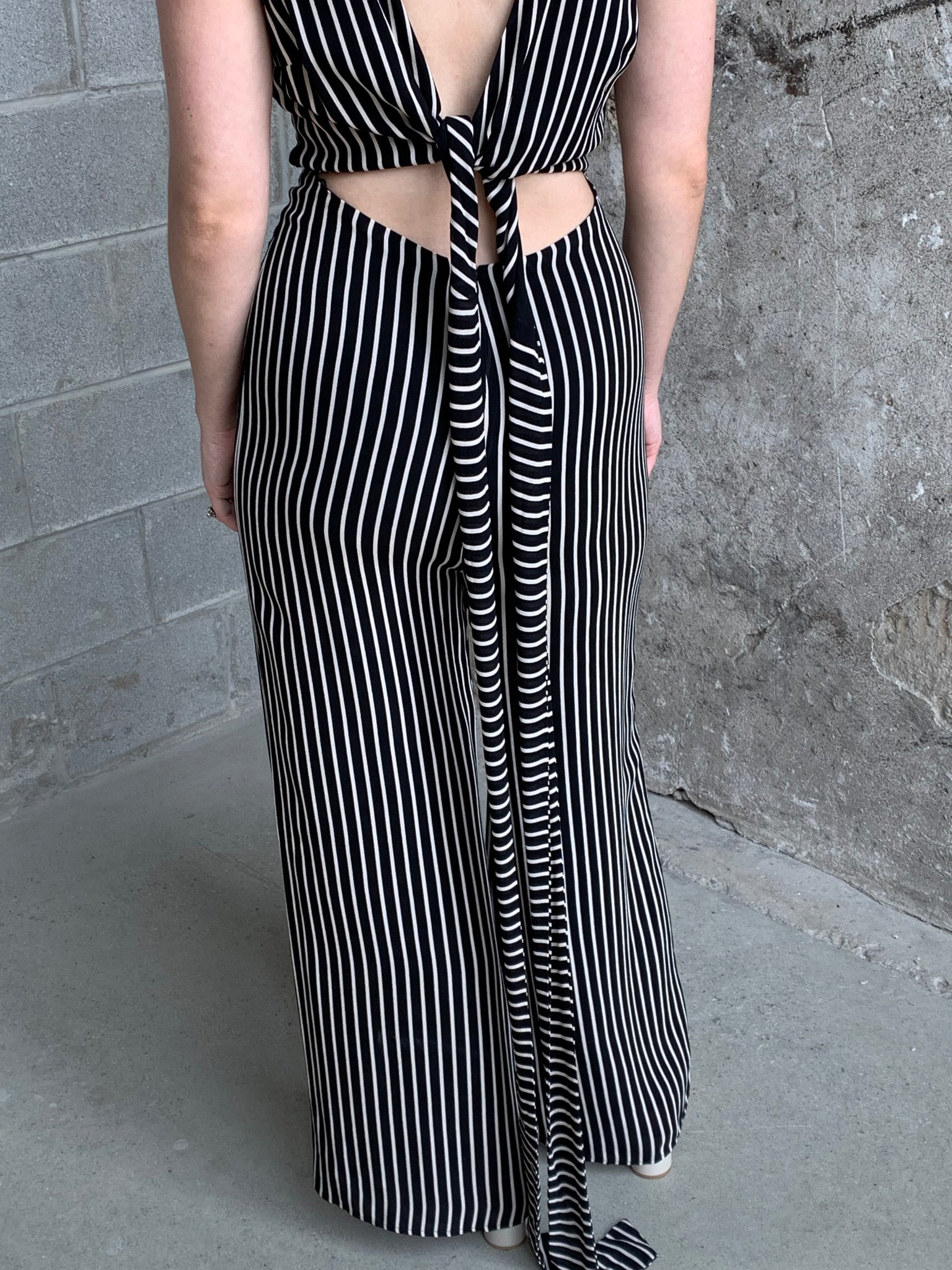 striped wide leg jumpsuit