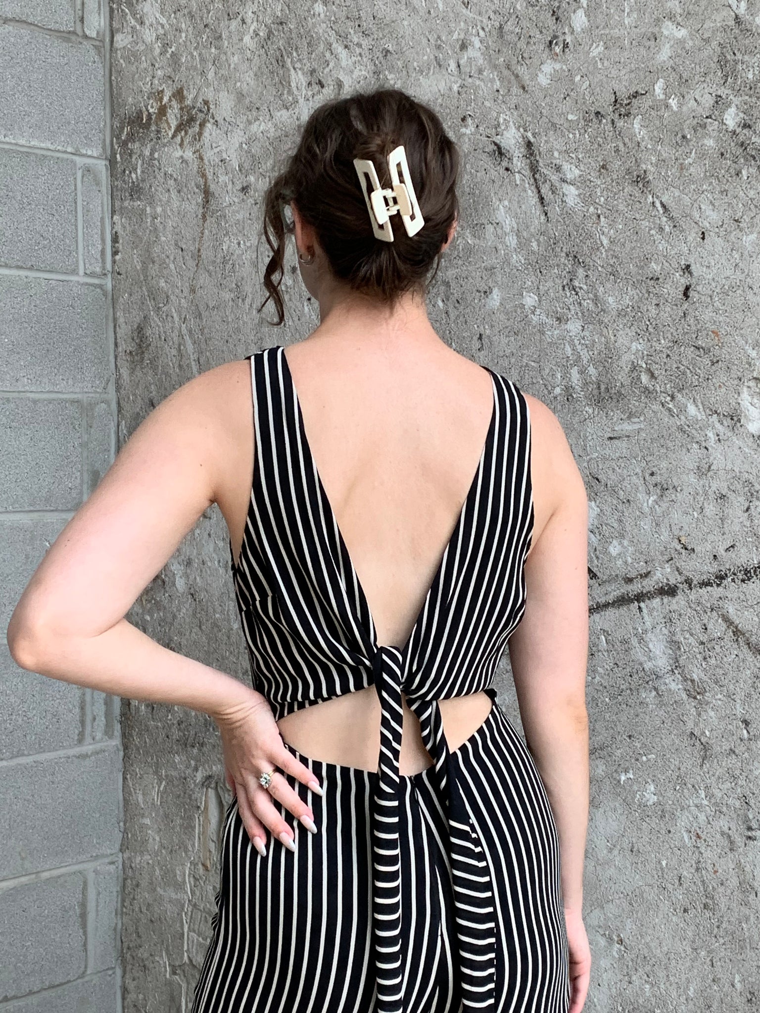 striped wide leg jumpsuit