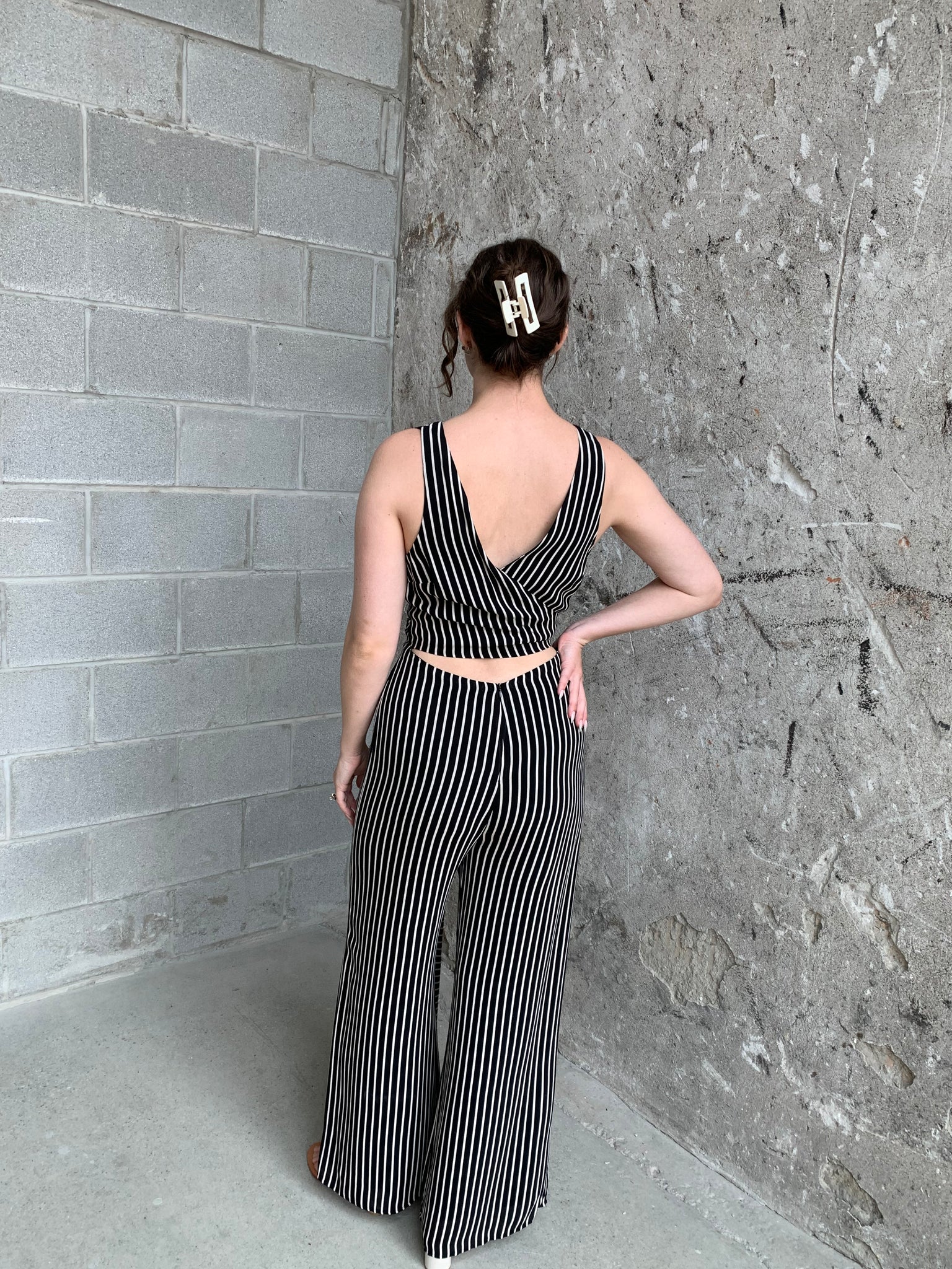 striped wide leg jumpsuit