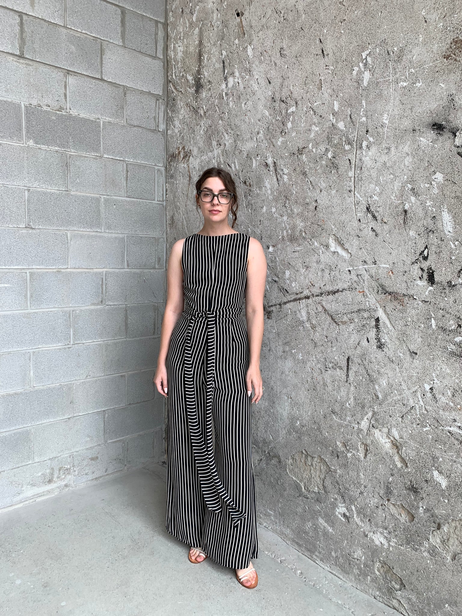 striped wide leg jumpsuit