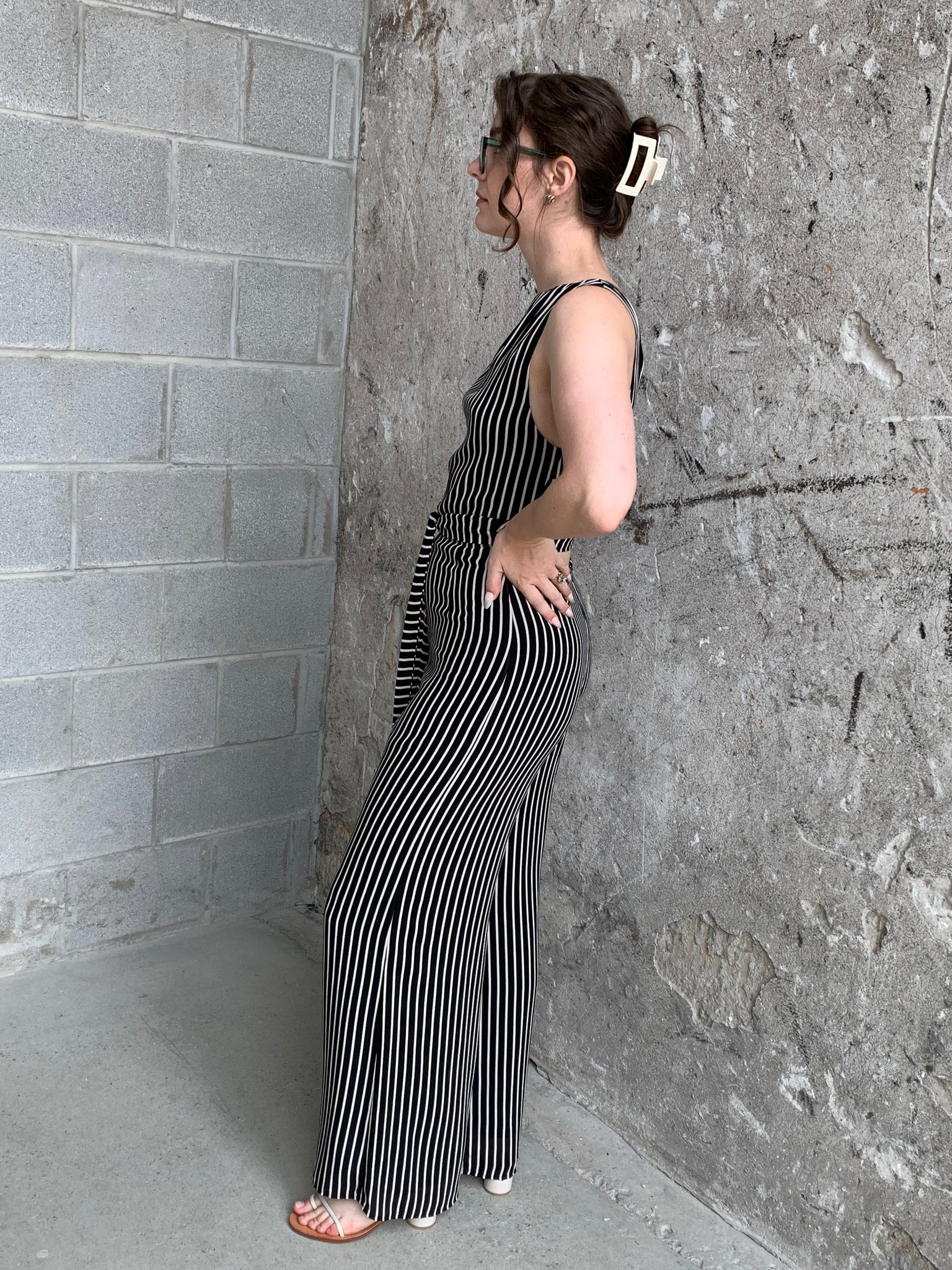 striped wide leg jumpsuit