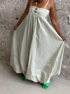 sage silk bubble hem dress